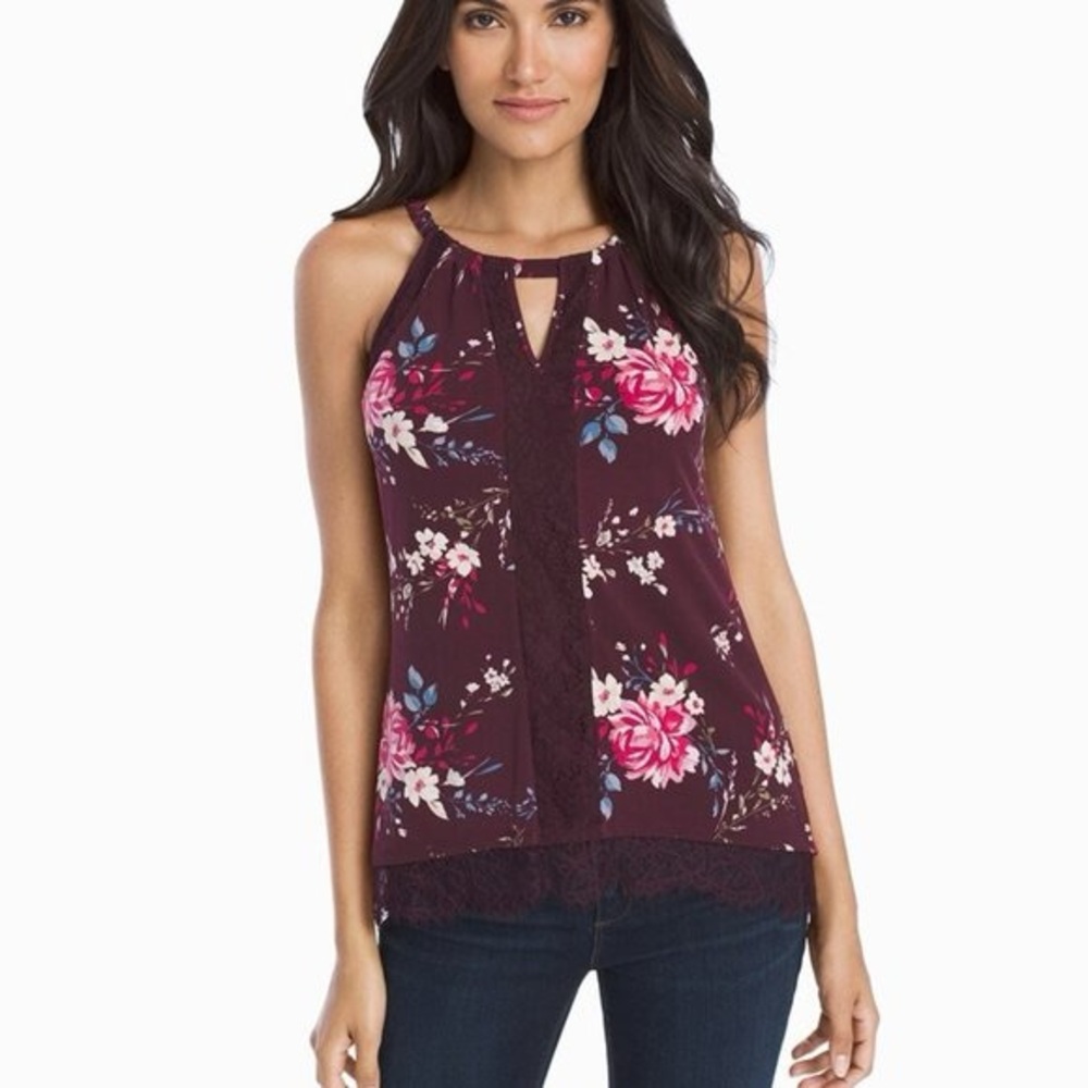 White House Black Market Halter Neck Top with Lace Detail
